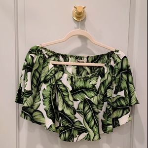 Show Me Your Mumu palms off the shoulder crop top
